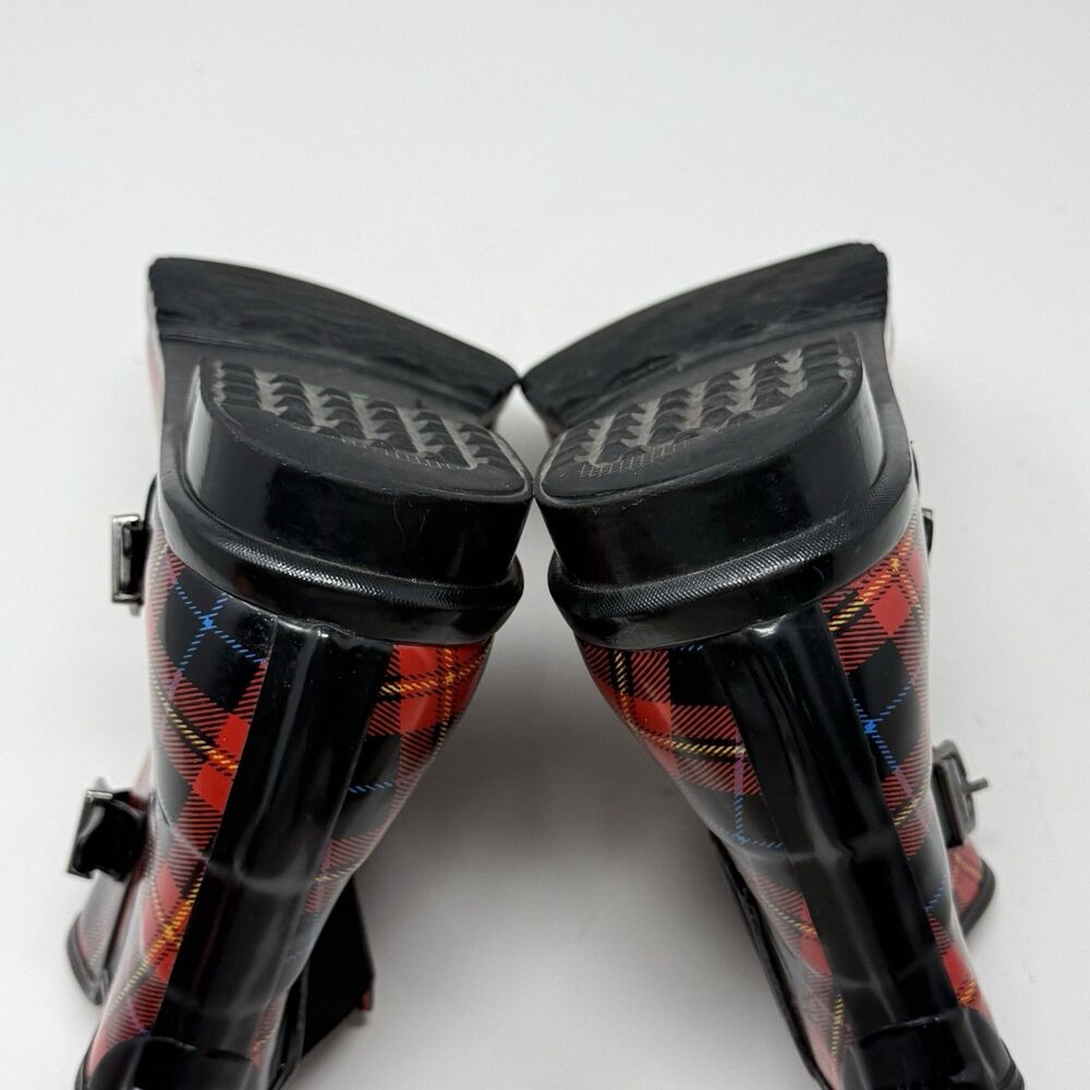 Cougar Royale Rubber Boots Womens 8 Red Black Tartan Plaid Rain Ankle Bootie - Picture 13 of 15